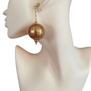 Antica Murrina Venezia Dream Earrings Red Gold Tone Murano Glass Handmade Dangle